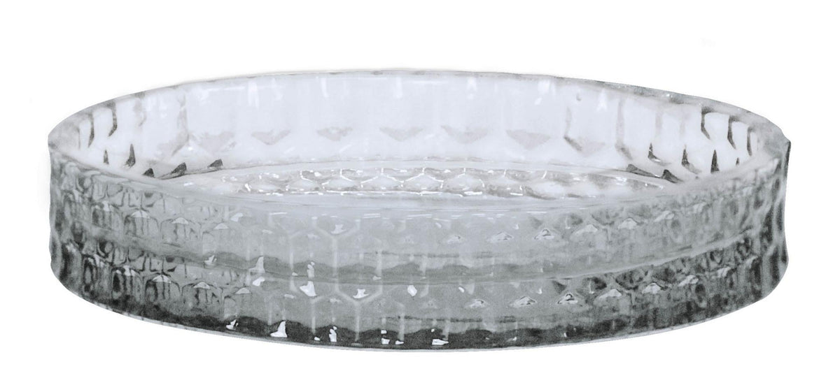 Runde transparente Glas-Seifenschale mit strukturierter Oberfläche