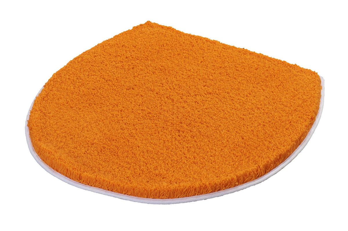 Runder, flacher WC-Sitzbezug aus orangefarbenem Frottee-Stoff Material