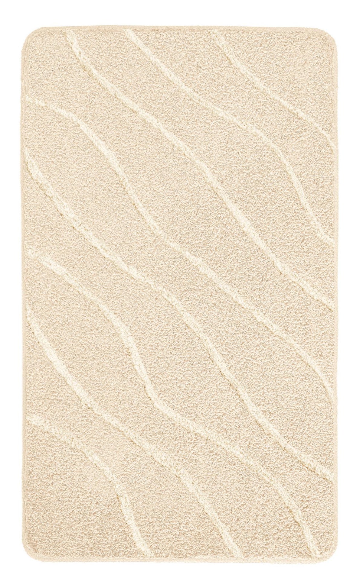 Beige Badematte mit dezentem Wellenmuster in Hoch-Tief-Struktur aus Stoff