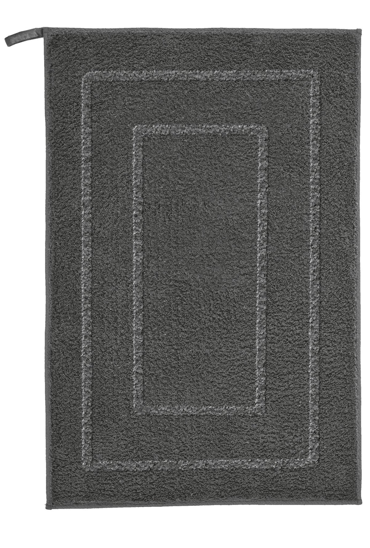 Dunkelgraues Waschhandschuh mit Aufhängeschlaufe und Rahmenmuster