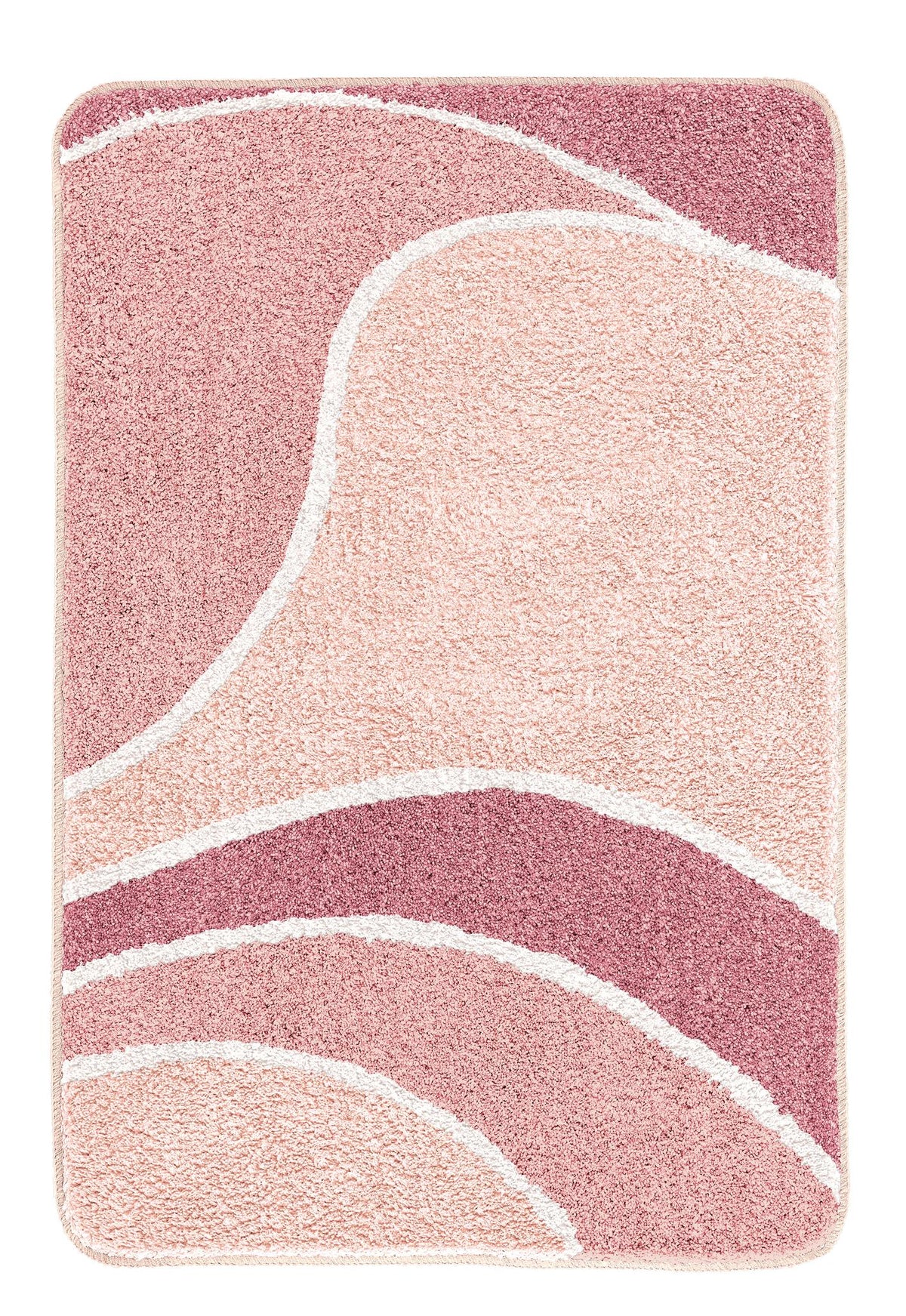 Rosa Badteppich mit geschwungenem Muster in Rosé und Creme.