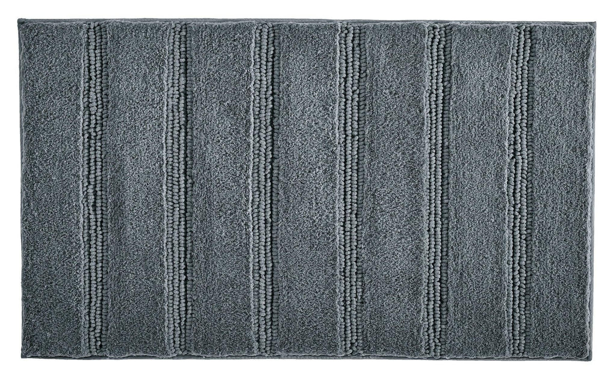 Graue Badematte mit weicher, dichter Oberfläche und Längsstreifen