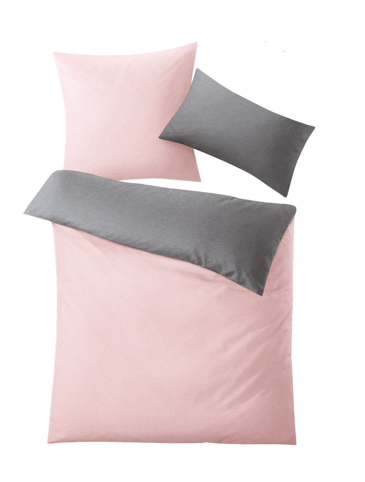 Zweiteilige Bettwäsche in Rosa und Grau mit Decke und zwei Kissen