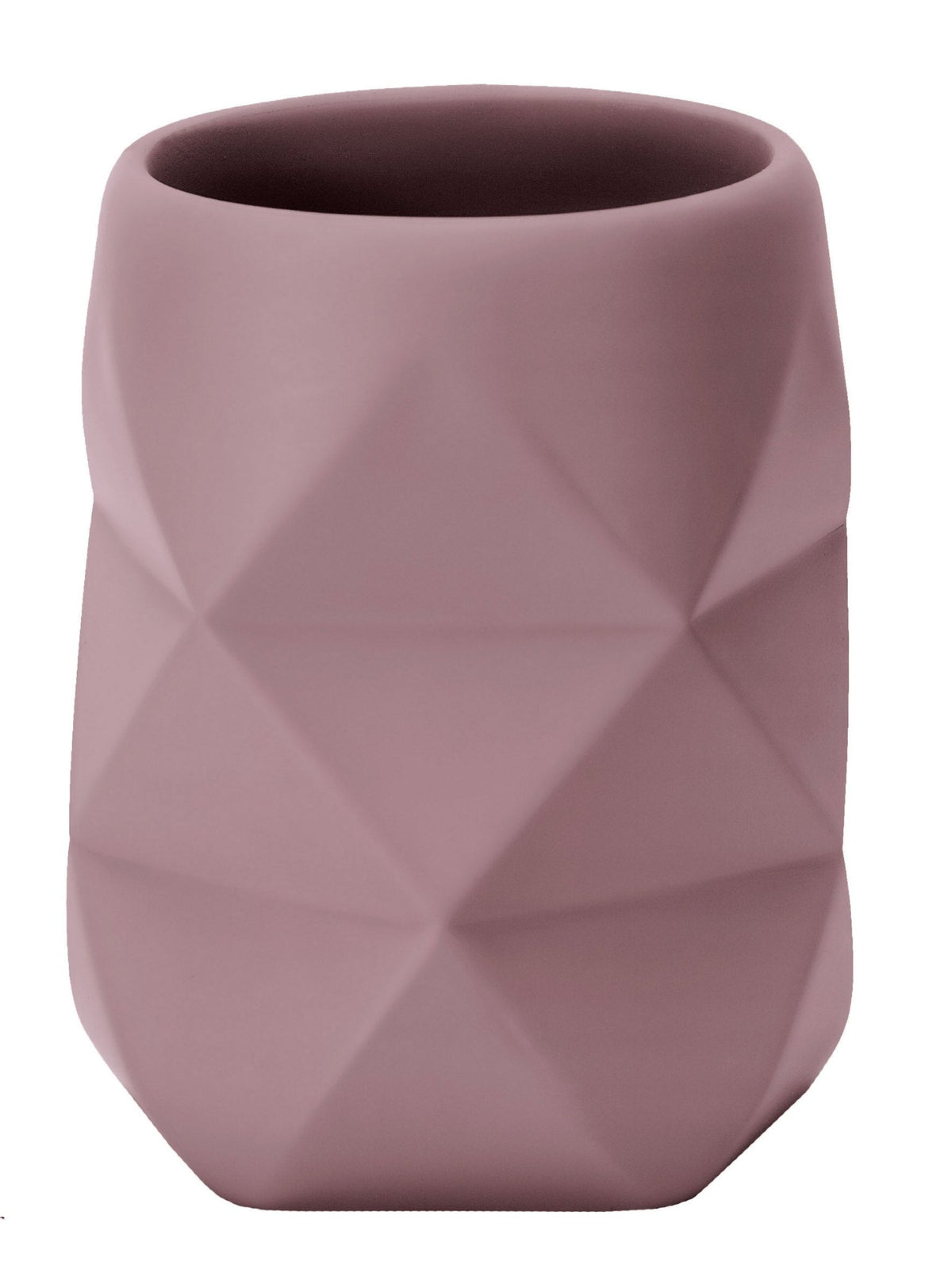 Rosa Zahnputzbecher aus Keramik mit geometrischer Diamant-Struktur