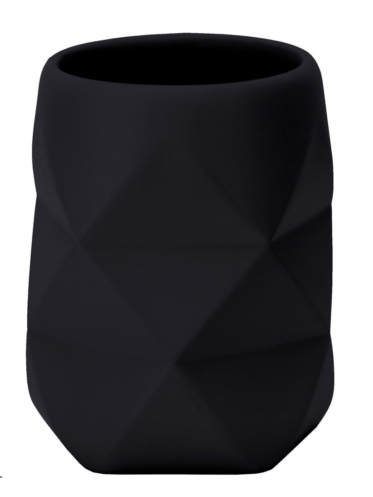 Schwarzer Zahnputzbecher mit matter, facettierter, strukturierter Oberfläche
