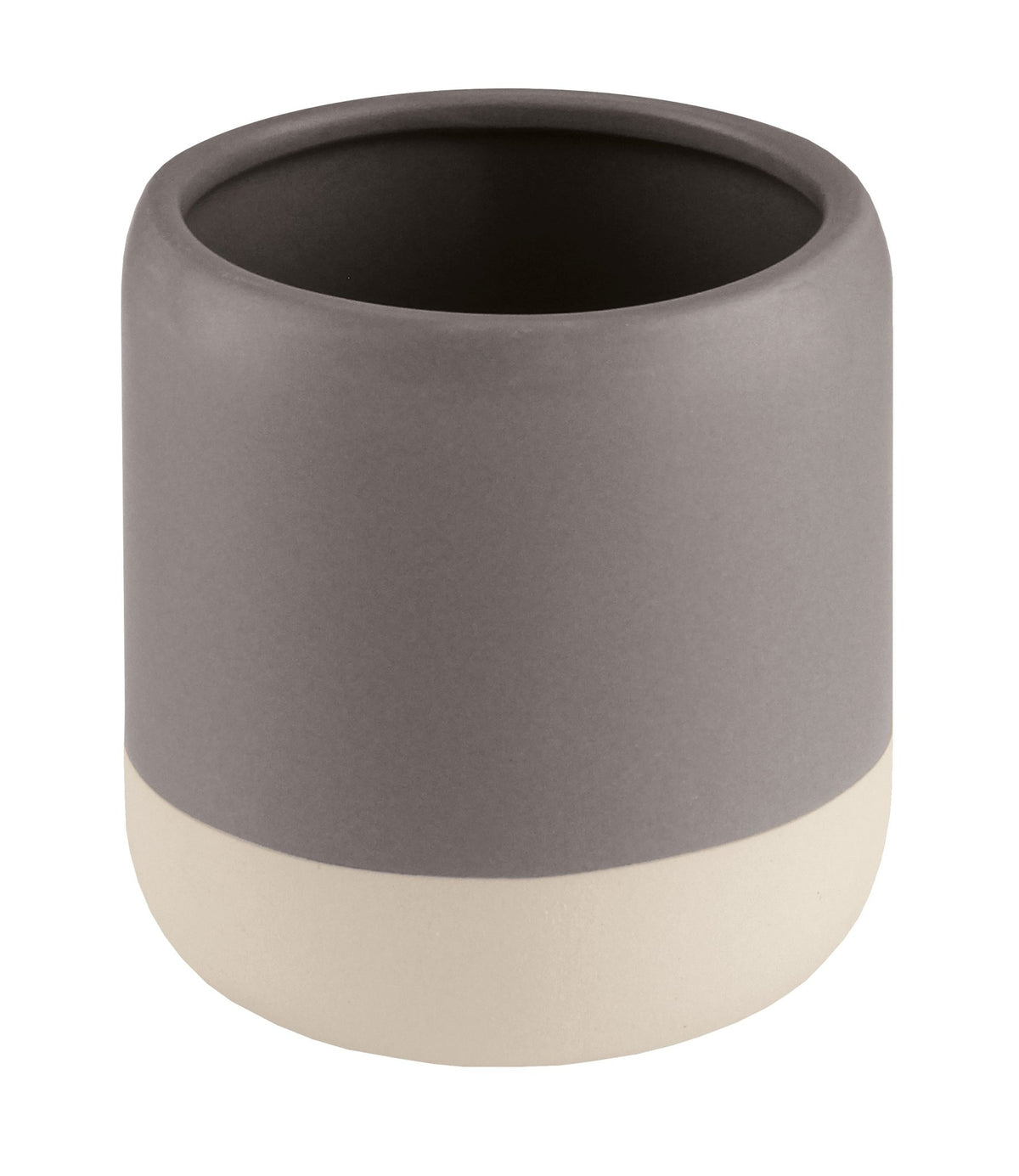 Zylindrischer Zahnputzbecher aus Keramik in Grau-Beige zweifarbig