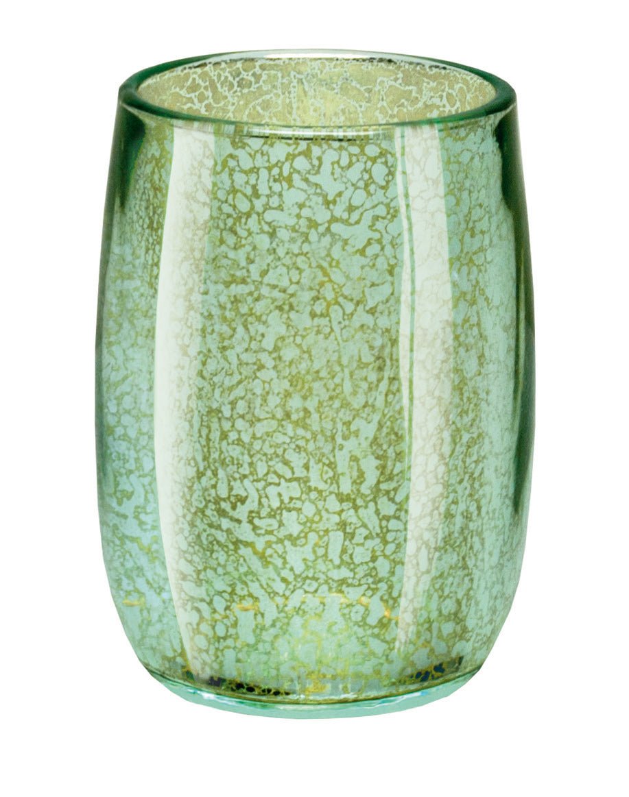 Grüner Zahnputzbecher aus Glas mit marmorierter Oberfläche und Goldakzenten