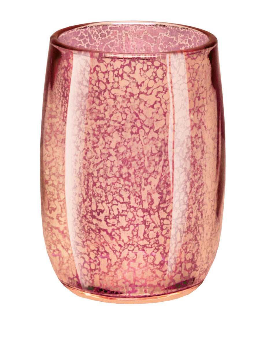 Rosa Zahnputzbecher aus Glas mit marmorierter Oberfläche und Goldschimmer