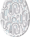 WC-Sitz in Weiß mit abstraktem Linienmuster in Grau und Hellblau-Tönen