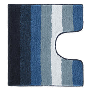 Blau gestreifter WC-Vorleger mit U-Ausschnitt, weicher Hochflor Teppich