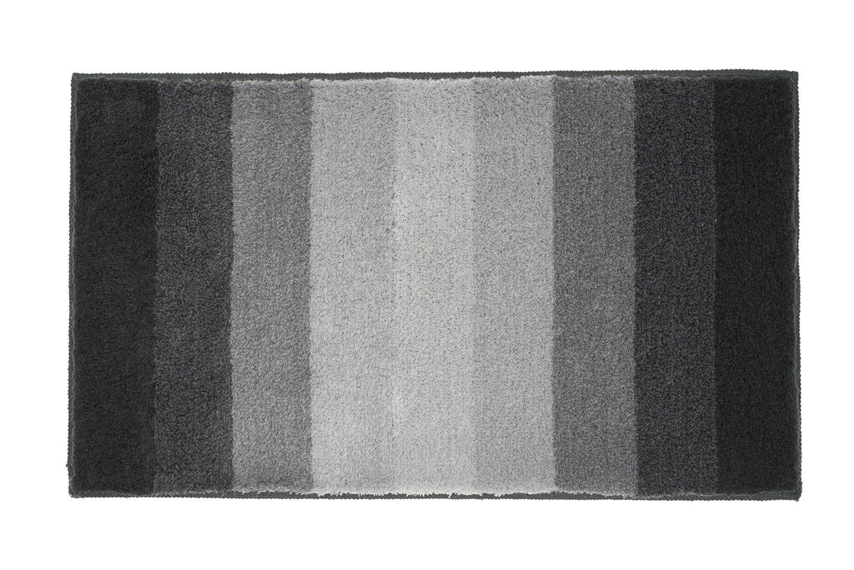 Rechteckige Badematte mit breiten Graustreifen, weich und flauschig