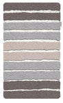 Gestreifter Badteppich in Grau, Beige und Weißtönen mit Hochflorstruktur