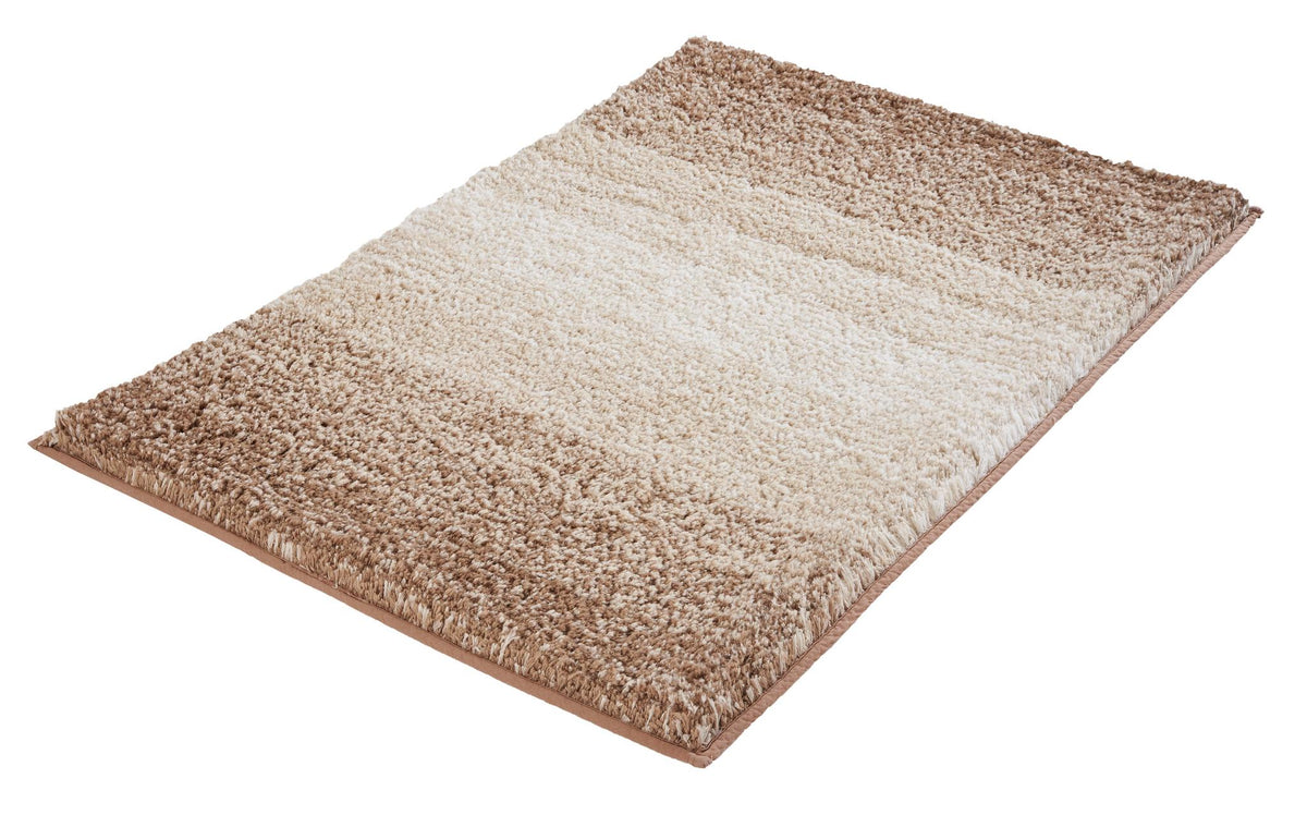 Rechteckiger, flauschiger Badteppich in Beige- und Brauntönen mit Hochflor