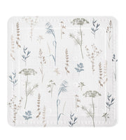 Quadratische weiße Badematte mit zarten bedruckten floralen Gräsermotiven