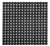 Schwarze quadratische Badematte mit Kreuzmuster in Draufsicht gesehen
