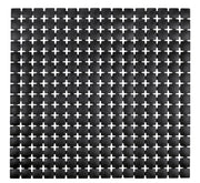 Schwarze quadratische Badematte mit Kreuzmuster in Draufsicht gesehen