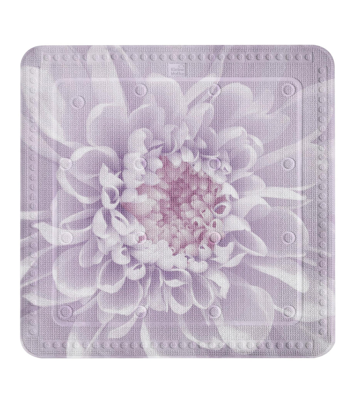 Lila Badematte mit großem Blumenmotiv und rutschhemmender Struktur