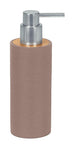 Zylindrischer brauner Seifenspender mit Rillenstruktur und Metallpumpe