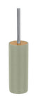 WC-Bürste mit zylindrischem, salbeigrünem Halter, Holzdeckel, Metallgriff