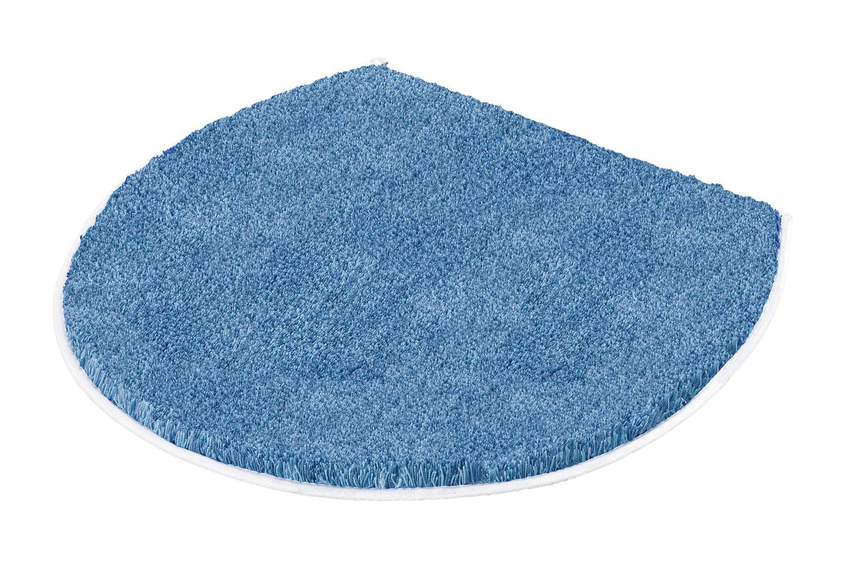 Halbrunder blauer Badteppich mit weicher, dichter Oberfläche aus Textil