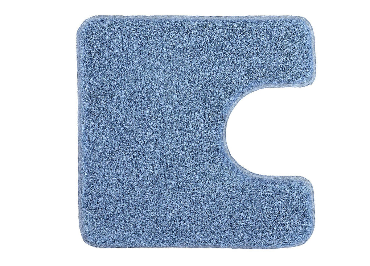 Hellblaue rechteckige WC-Vorlage mit Aussparung aus hochflorigem Flor