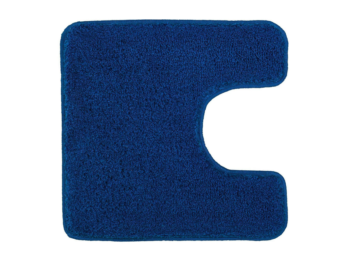 Blauer U-förmiger WC-Vorleger aus hochflorigem Badteppich mit Flor