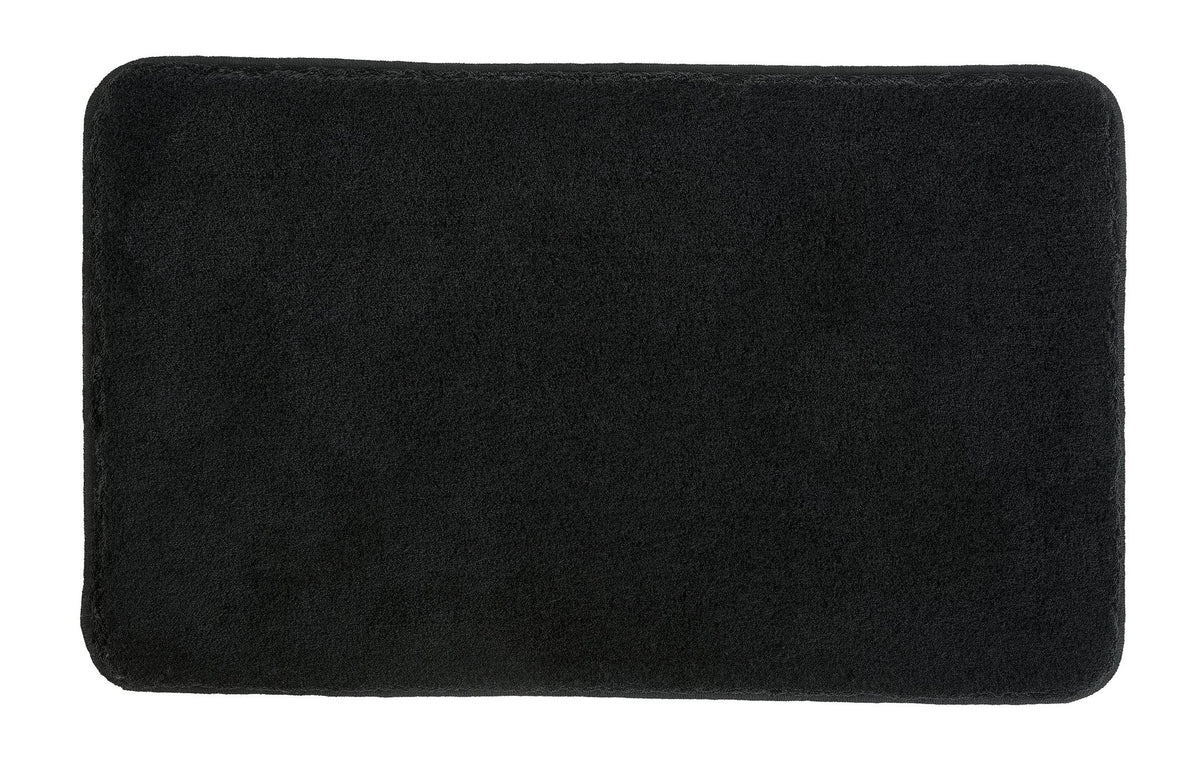 Rechteckige schwarze Badematte mit weicher Oberfläche von oben ansicht