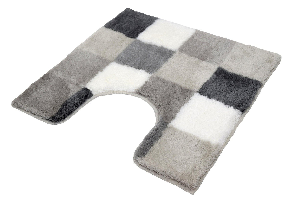 U-förmiger, hochfloriger WC-Vorleger in grau-weiß kariertem Design