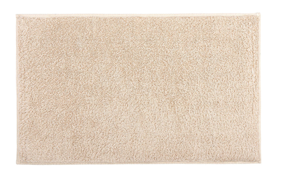 Rechteckige beigefarbene Badematte mit dichtem, hochflorigem, weichem Flor
