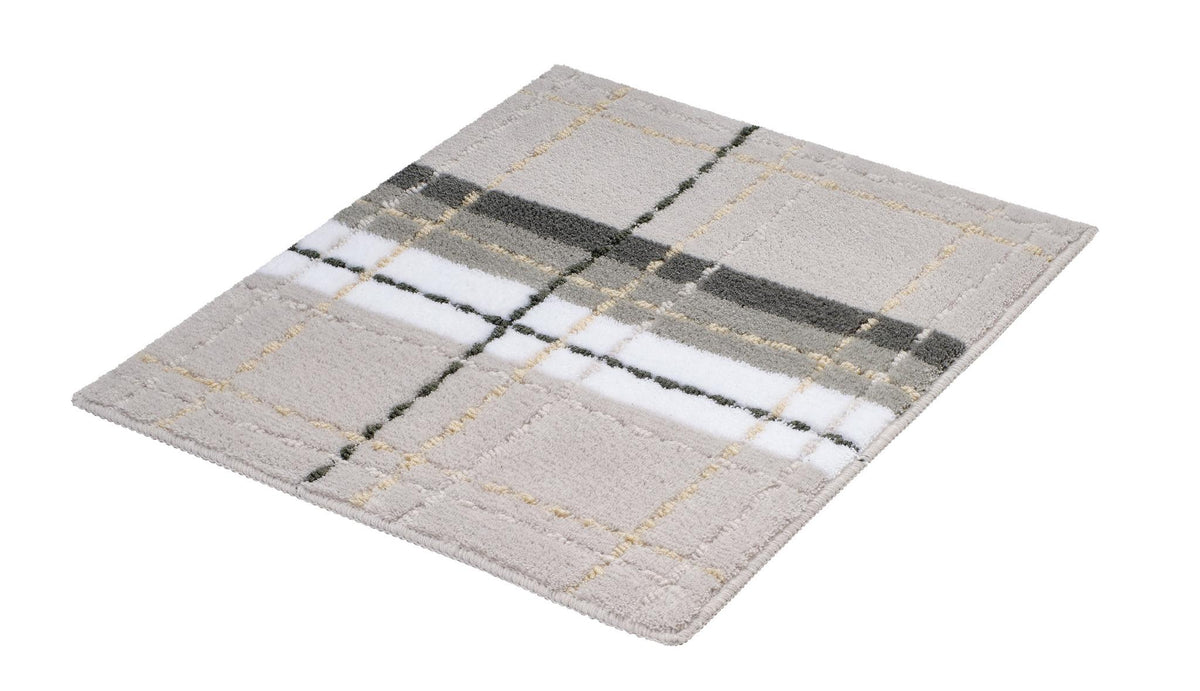 Rechteckiger Badteppich beige mit kariertem Muster in Grau und Weiß