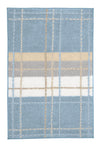 Blauer Badteppich mit kariertem Muster in Beige, Weiß und Grau
