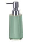 Grüner Seifenspender aus Glas mit silbernem Pumpkopf in modernem Design