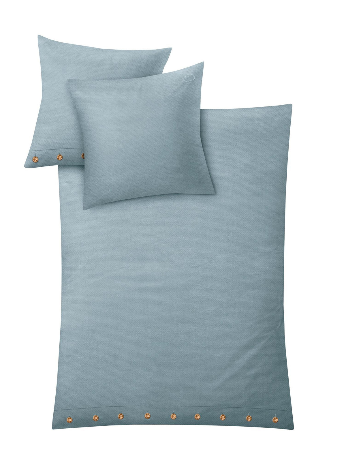 Hellblaue Bettwäsche-Garnitur mit Zierknöpfen, Decke und Kissen, 2-teilig