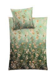 Bettwäsche-Set in Grün mit zartem floralen Blumenmuster und Pflanzenranken