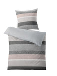 Bettwäsche-Set mit Kissen und Decke in grauen und beigen Streifen