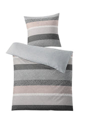 Bettwäsche-Set mit Kissen und Decke in grauen und beigen Streifen
