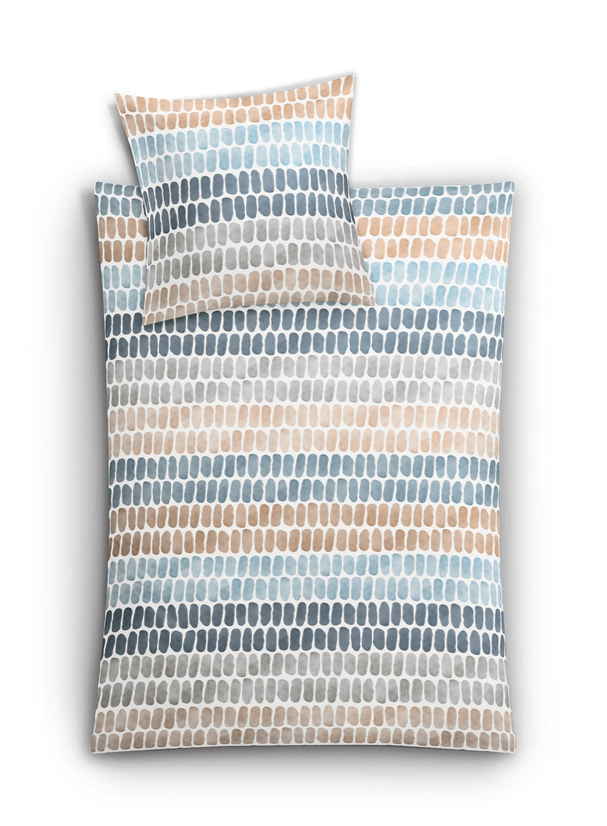 Bettwäsche-Set mit Kissen, Streifen in Blau, Grau, Beige und Weiß