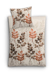 Bettwäsche-Set in Beige mit braun-orangenem Blätterdruck und Kissen