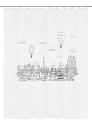 Duschvorhang mit Pariser Stadtsilhouette, Heißluftballons und Riesenrad
