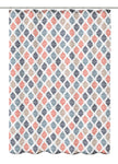 Duschvorhang mit mehrfarbigem Rautenmuster in Blau, Rot und Beige