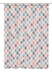 Duschvorhang mit mehrfarbigem Rautenmuster in Blau, Rot und Beige