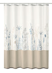 Duschvorhang in Creme mit zarten Pflanzenmotiven in Blau und Beige