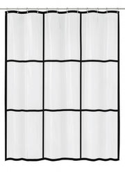 Transparenter Duschvorhang mit schwarzem Rahmen im 3x3-Gitterdesign