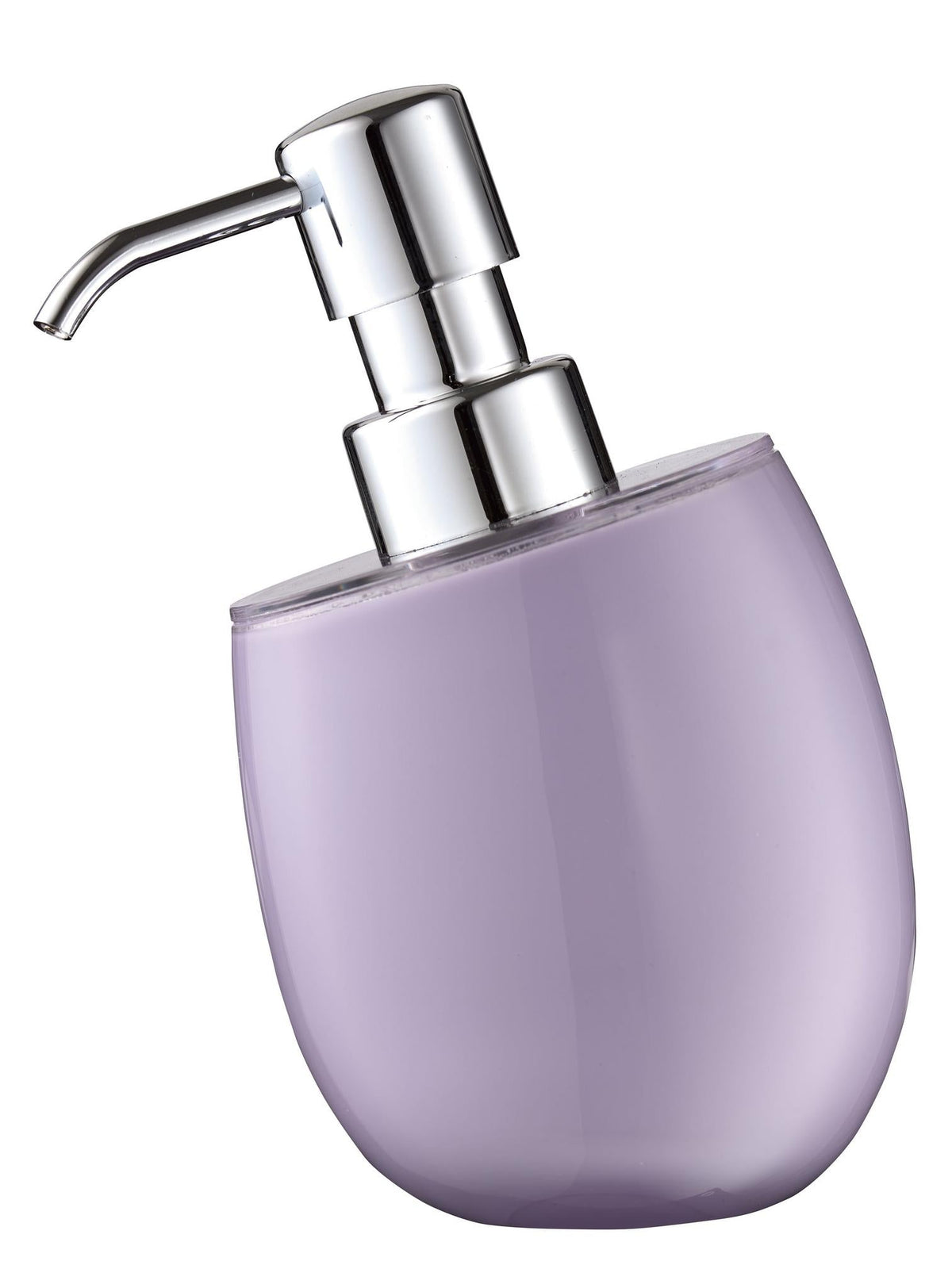Lila Seifenspender mit verchromtem Pumpkopf in ovaler Form Design