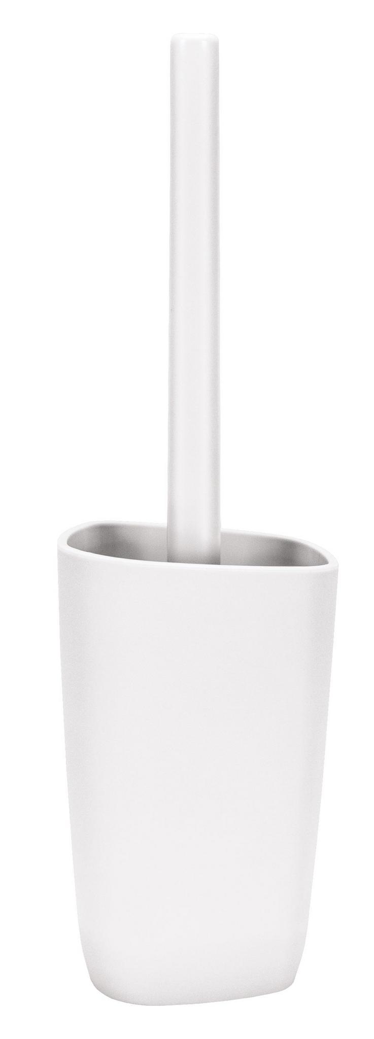 Weiße WC-Bürste mit passendem Halter in schlichter, moderner Form