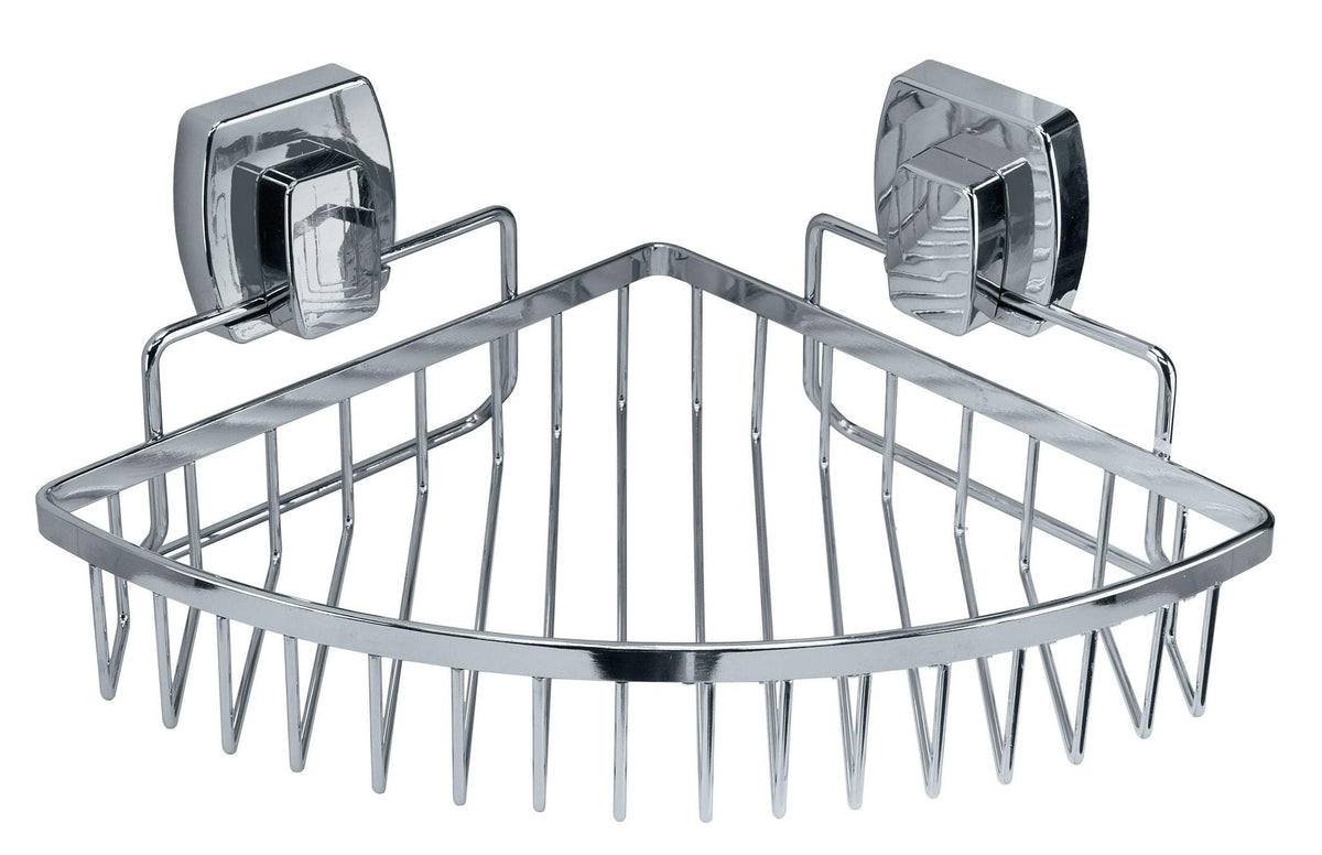 Verchromte Eck-Duschablage als Gitterkorb mit quadratischer Wandbefestigung