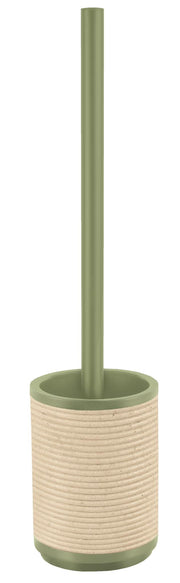Grüne WC-Bürste mit rundem beige geriffelten Halter aus Kunststoff
