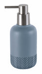 Blauer Seifenspender mit Edelstahlpumpe und strukturiertem Boden Design