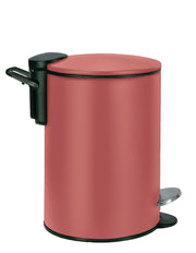 Roter zylindrischer Tretmülleimer mit schwarzem Griff und Metallpedal