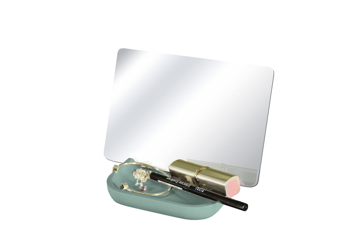 Rechteckiger Tischspiegel mit Ablageschale, Lippenstift und Kajalstift